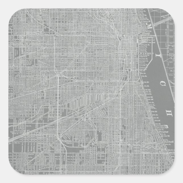 Pegatina Cuadrada Esbozo del mapa de la ciudad de Chicago (Anverso)