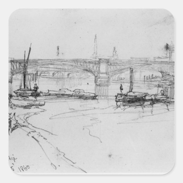 Pegatina Cuadrada Esbozo del puente de Londres, 1860 (Anverso)