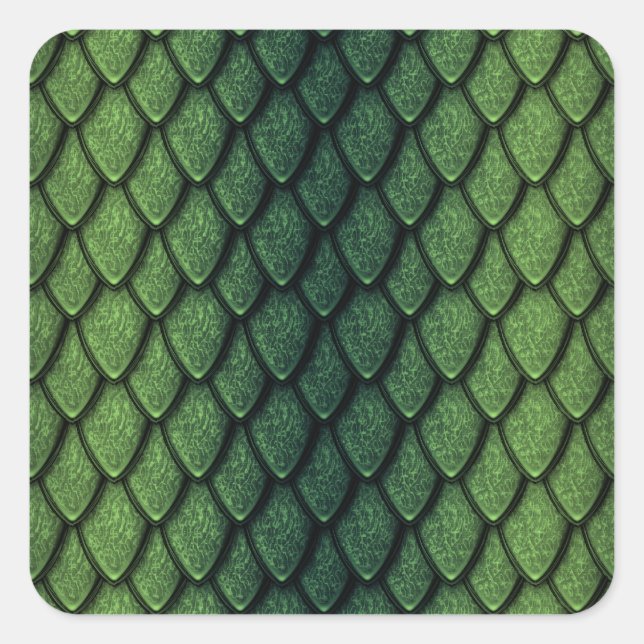 Pegatina Cuadrada Escala de dragones verdes (Anverso)