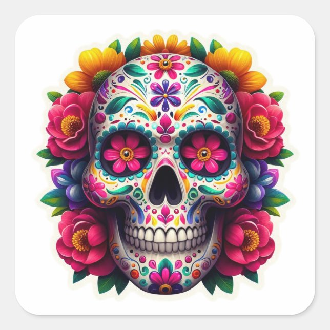 PEGATINA CUADRADA ESCALADA DE MIEDO CON FLORES VIVOS (Anverso)