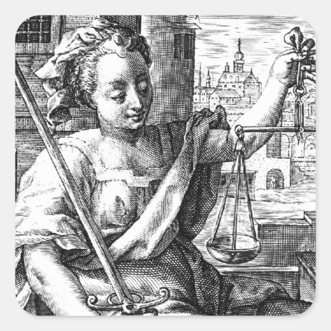 Pegatina Cuadrada Escalas de justicia (Anverso)