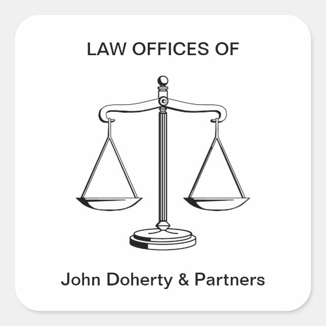 Pegatina Cuadrada Escalas de justicia | Oficina de Derecho (Anverso)