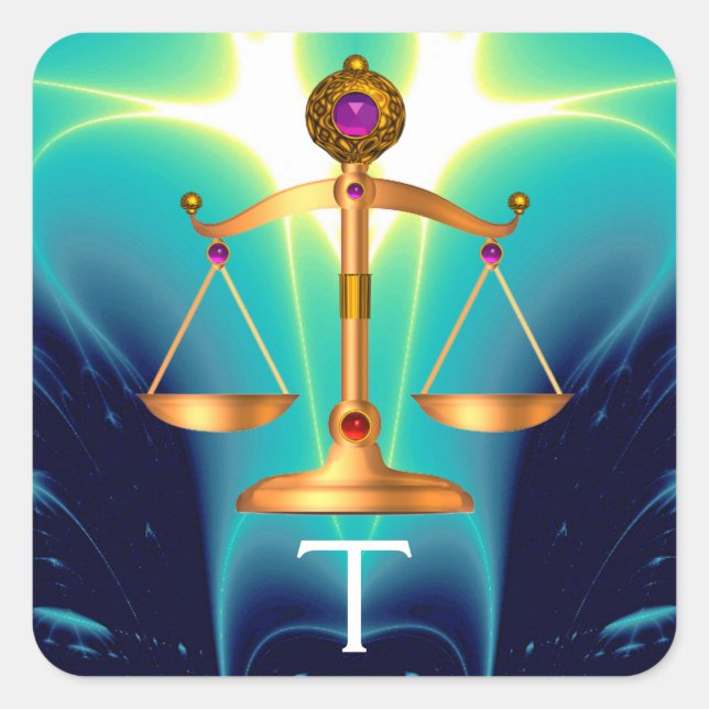 PEGATINA CUADRADA ESCALAS DE ORO DE LA LEY CON PIEDRAS DE GIMNASIO M (Anverso)