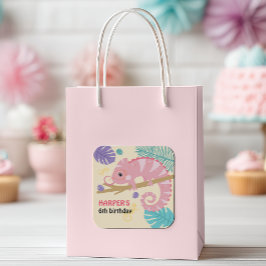 Pegatina Cuadrada Escalas y colas Cumpleaños del Reptil Chica