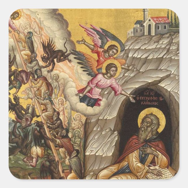 Pegatina Cuadrada Escalera del ascenso divino de Emmanuel Tzanes (Anverso)