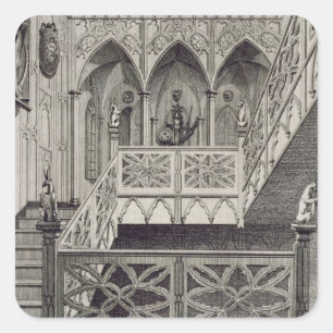Pegatina Cuadrada Escalera en Strawberry Hill, grabada por J. Newto