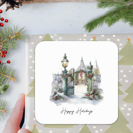 Pegatina Cuadrada Escándalo de nieve roja verde poema Navidades de i