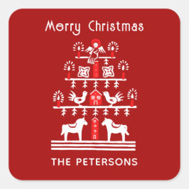 Pegatina Cuadrada Escándalo festivo lindo árbol de Navidad blanco ro