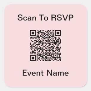 Pegatina Cuadrada Escanear código QR a plantilla RSVP rosa claro y n