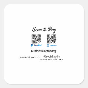 Pegatina Cuadrada Escanear para pagar código q r paypal venmo agrega