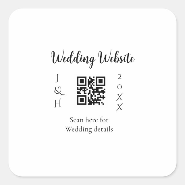 PEGATINA CUADRADA ESCANEO DE CÓDIGO QR DE SITIO WEB DE BODAS PAREJA  (Anverso)