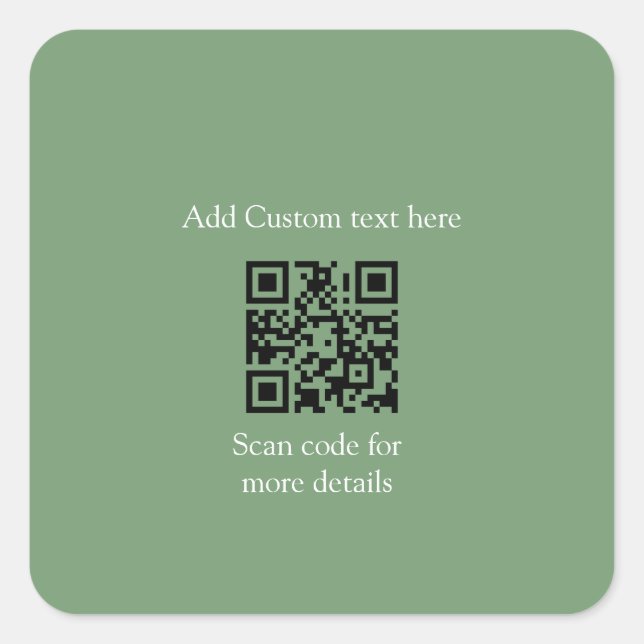 Pegatina Cuadrada Escaneo verde sabio QR agregar texto personalizado (Anverso)