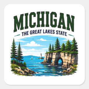 Pegatina Cuadrada Escape a los Grandes Lagos de Michigan