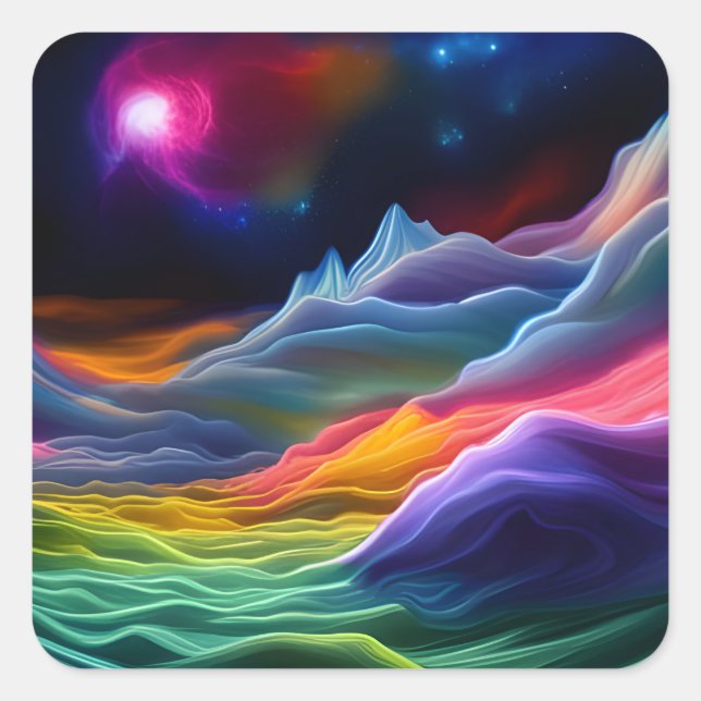 Pegatina Cuadrada Escape del espacio de fantasía (Anverso)