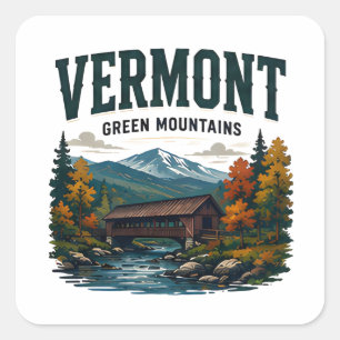 Pegatina Cuadrada Escape Escénico de las Montañas Verdes de Vermont