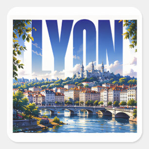 Pegatina Cuadrada Escape patrimonial ribereño de viaje a Lyon Franci