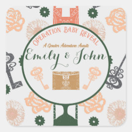 Pegatina Cuadrada Escape Room Gender Revelar Baby Shower