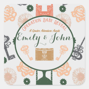 Pegatina Cuadrada Escape Room Gender Revelar Baby Shower