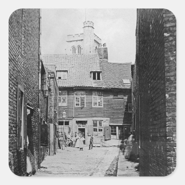 Pegatina Cuadrada Escena callejera en Londres victoriano