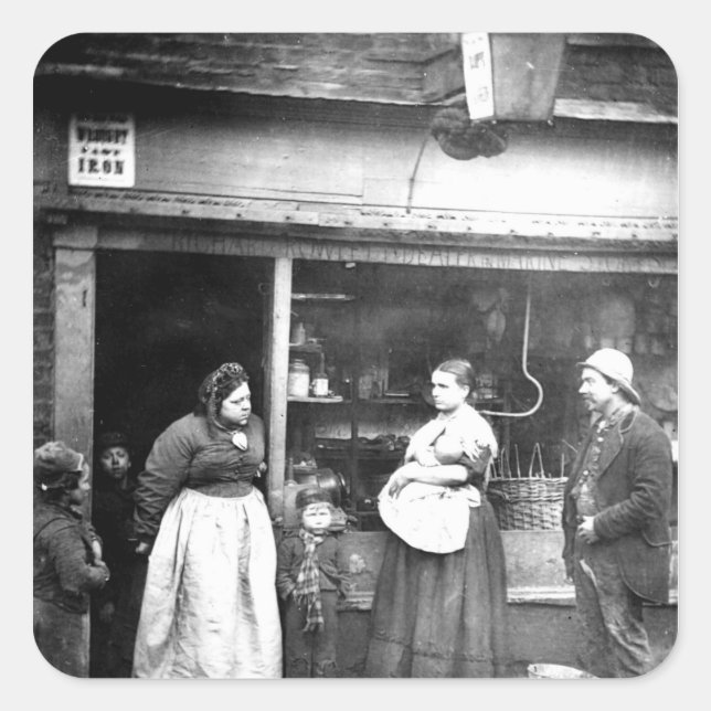 Pegatina Cuadrada Escena callejera en Londres victoriano (Anverso)