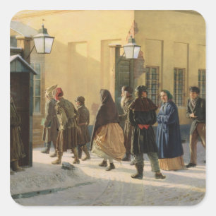 Pegatina Cuadrada Escena callejera, fuera de una prisión, 1868