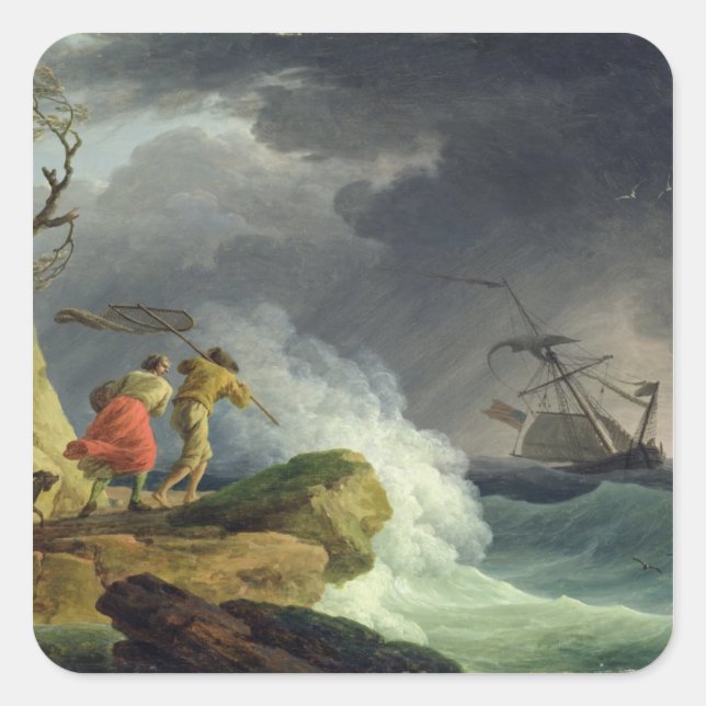 Pegatina Cuadrada Escena costera en una tormenta, 1782 (Anverso)