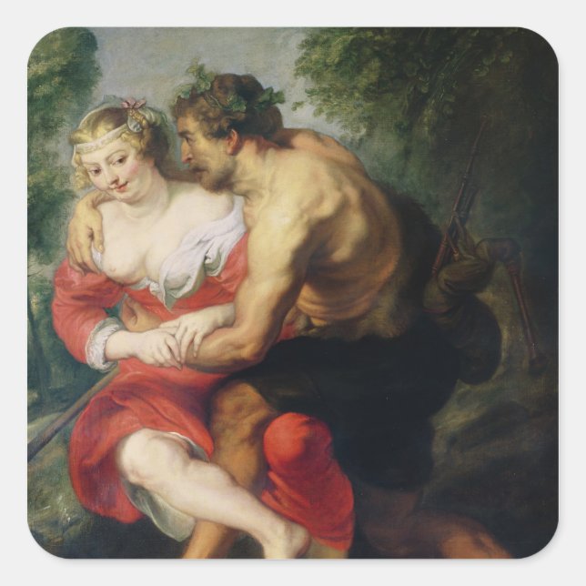 Pegatina Cuadrada Escena de amor o, la conversación galante (Anverso)