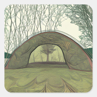 Pegatina Cuadrada Escena de camping tranquila y pacífica 