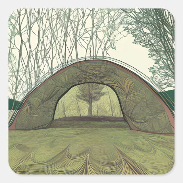 Pegatina Cuadrada Escena de camping tranquila y pacífica  (Anverso)