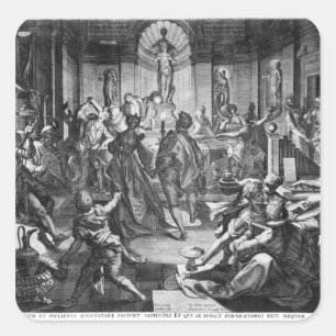 Pegatina Cuadrada Escena De Celebración, 1588