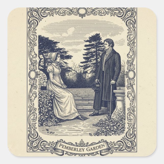 Pegatina Cuadrada Escena de Darcy y Elizabeth (Anverso)
