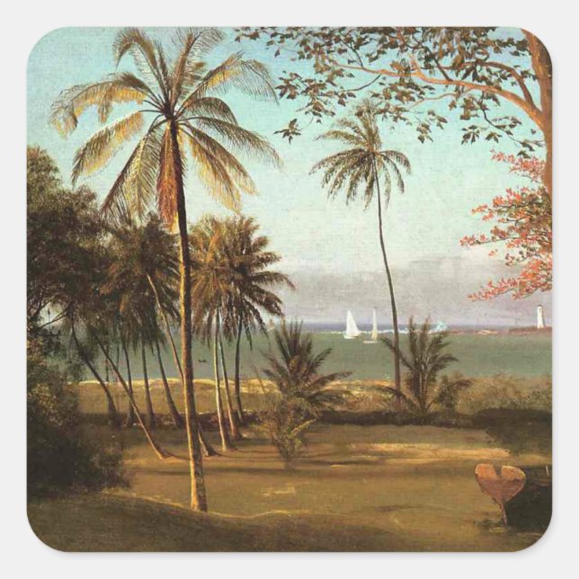 Pegatina Cuadrada Escena de Florida de Albert Bierstadt (Anverso)