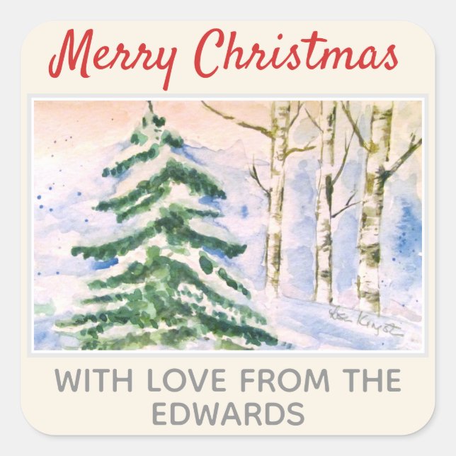 Pegatina Cuadrada Escena de invierno de navidades (20) (Anverso)