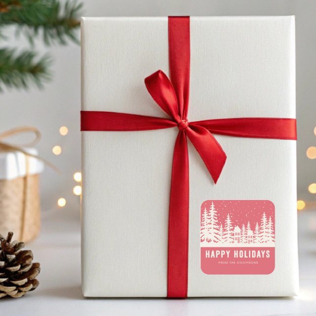 Pegatina Cuadrada Escena de invierno Navidad Felices Fiestas (Subido por el creador)