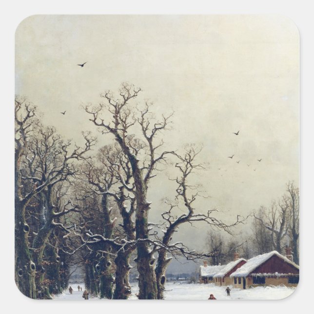 Pegatina Cuadrada Escena de invierno, siglo XIX (Anverso)