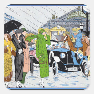 Pegatina Cuadrada Escena de la calle Art Deco