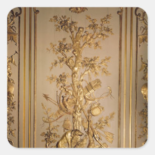 Pegatina Cuadrada Escena de la caza, revestimiento de madera de