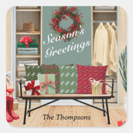 Pegatina Cuadrada Escena de la Mudroom de Merry