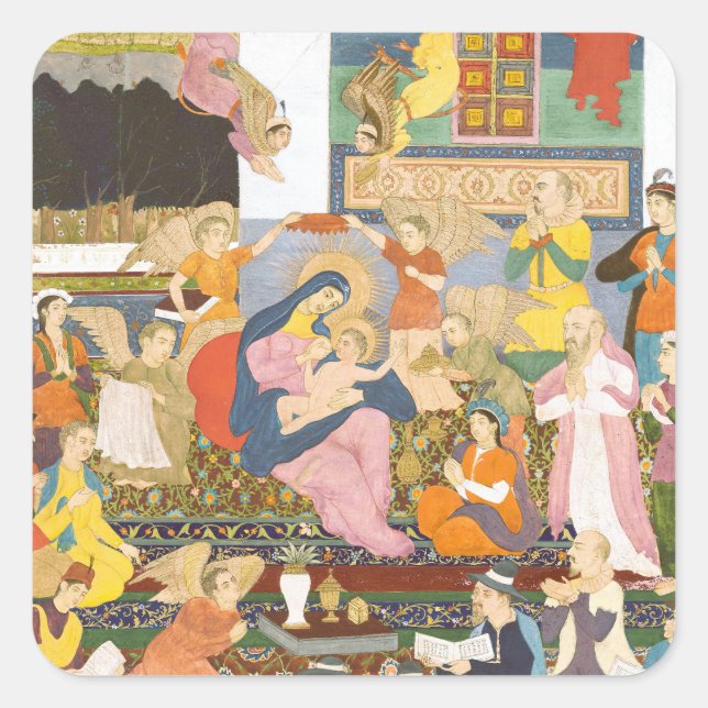 Pegatina Cuadrada Escena de la natividad al estilo indio (Anverso)