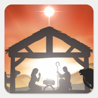 Pegatina Cuadrada Escena de la Natividad de los navidades