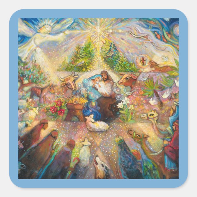 Pegatina Cuadrada Escena de la Natividad Sagrada Familia Pegatinas d (Anverso)