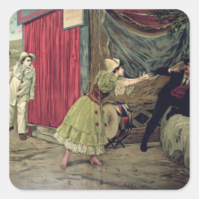 Pegatina Cuadrada Escena de la ópera 'Pagliacci' (Anverso)