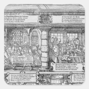 Pegatina Cuadrada Escena de las actividades bancarias