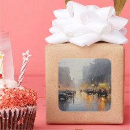 Pegatina Cuadrada Escena de lluvia nocturna urbana