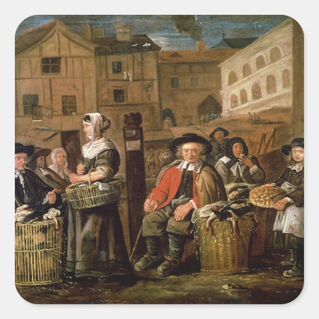 Pegatina Cuadrada Escena de mercado (Anverso)