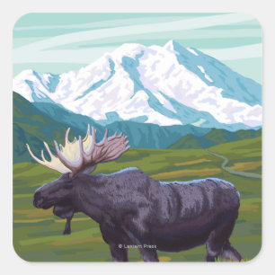 Pegatina Cuadrada Escena de Moose - Wrangell, Alaska