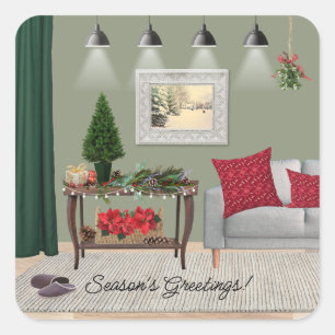 Pegatina Cuadrada Escena de Navidades de Quaint