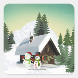 Pegatina Cuadrada Escena de navidades Snowman