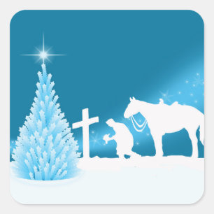Pegatina Cuadrada Escena de rogación del invierno del vaquero