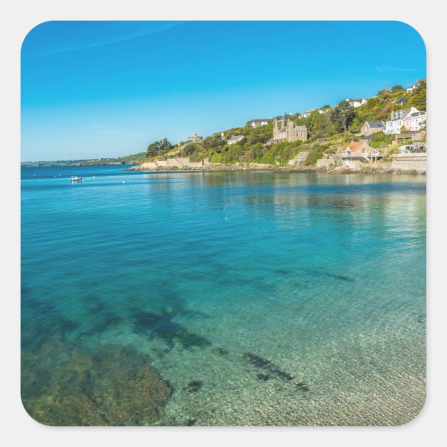 Pegatina Cuadrada Escena de St Mawes Falmouth en Cornwall, Inglaterr (Anverso)